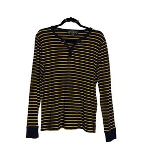 Lauren Jeans Co Ralph Lauren Women Navy Yellow Striped Long Sleeve Henley Top L